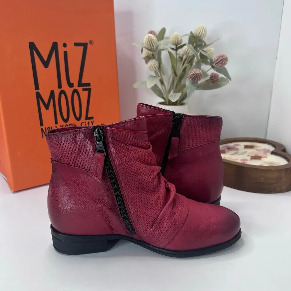 Miz Mooz Sallie Wide Leather Side Zip Ankle Boot Scarlet Women's 5.5/EU36 NWB